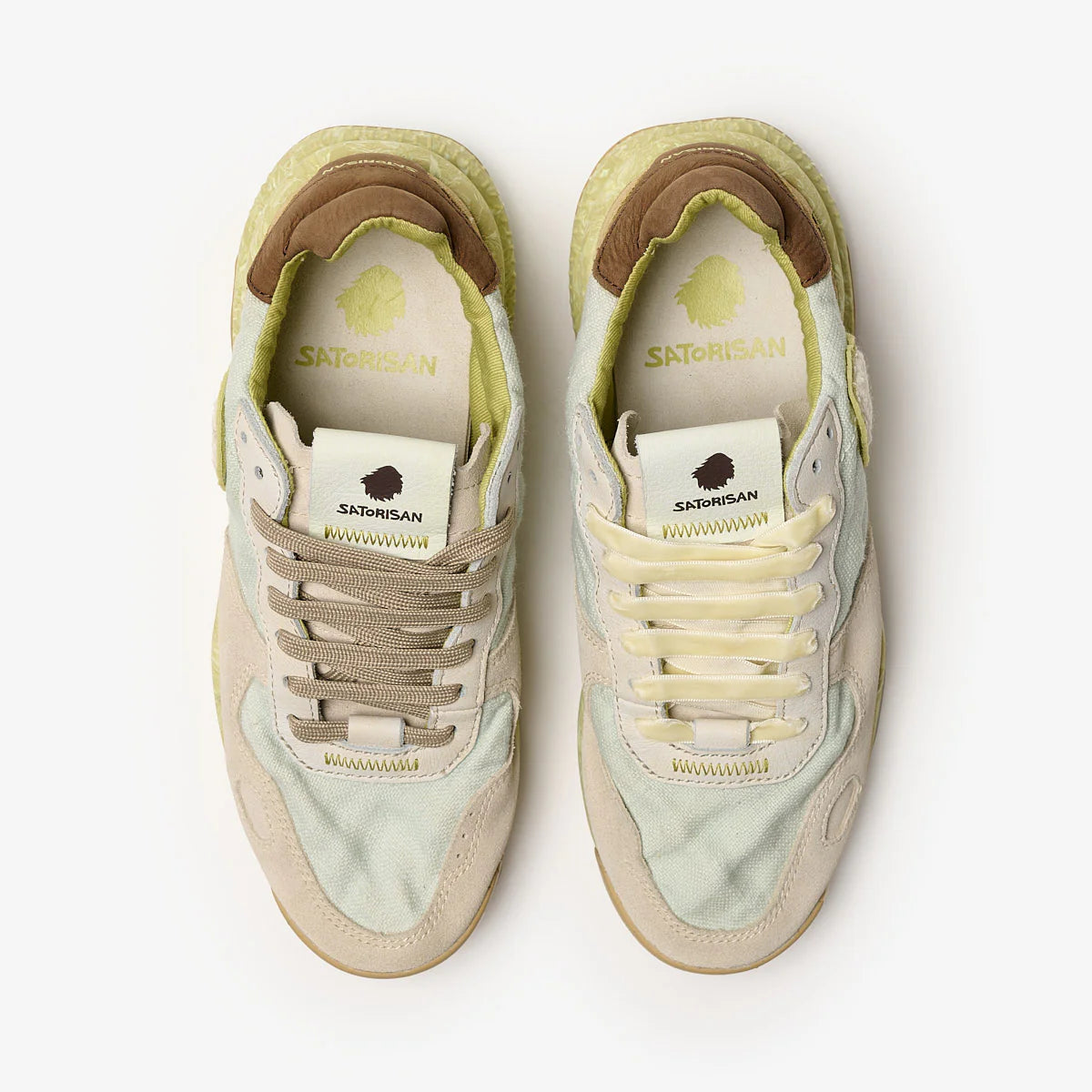 Satorisan sneakers donna in lino e suede verde e marrone