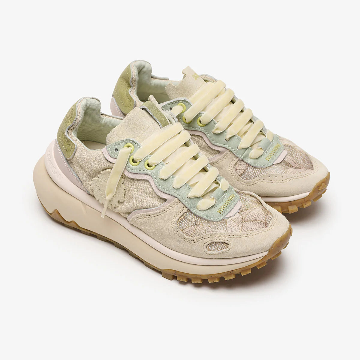 Satorisan sneakers donna in lino multi green e inserti in suede