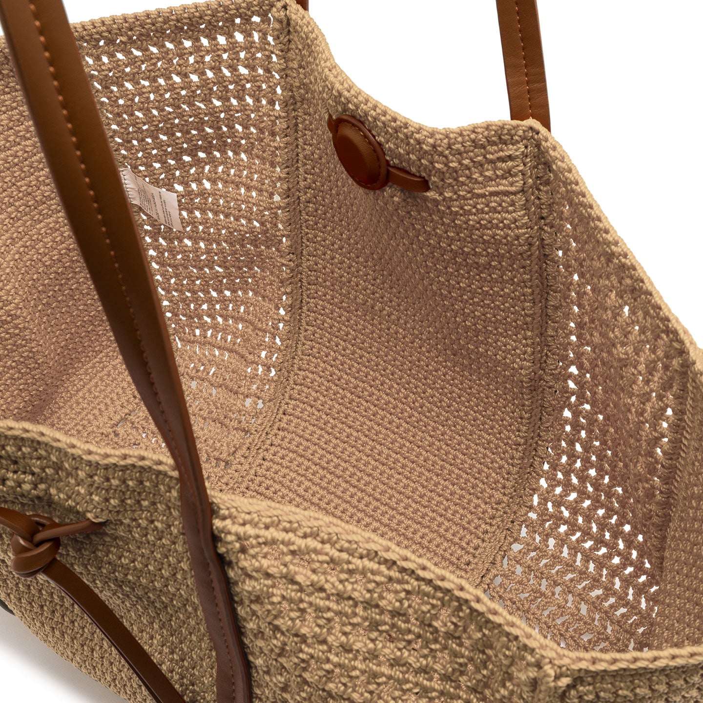 Gianni Chiarini shopper maxi in tessuto uncinetto nature con dettagli in pelle