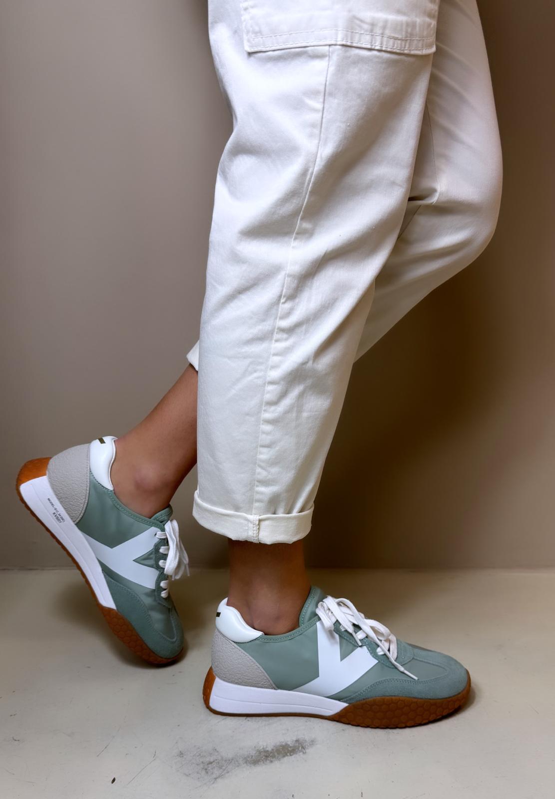 Kehnoo Sneakers donna in tela verde menta con logo bianco