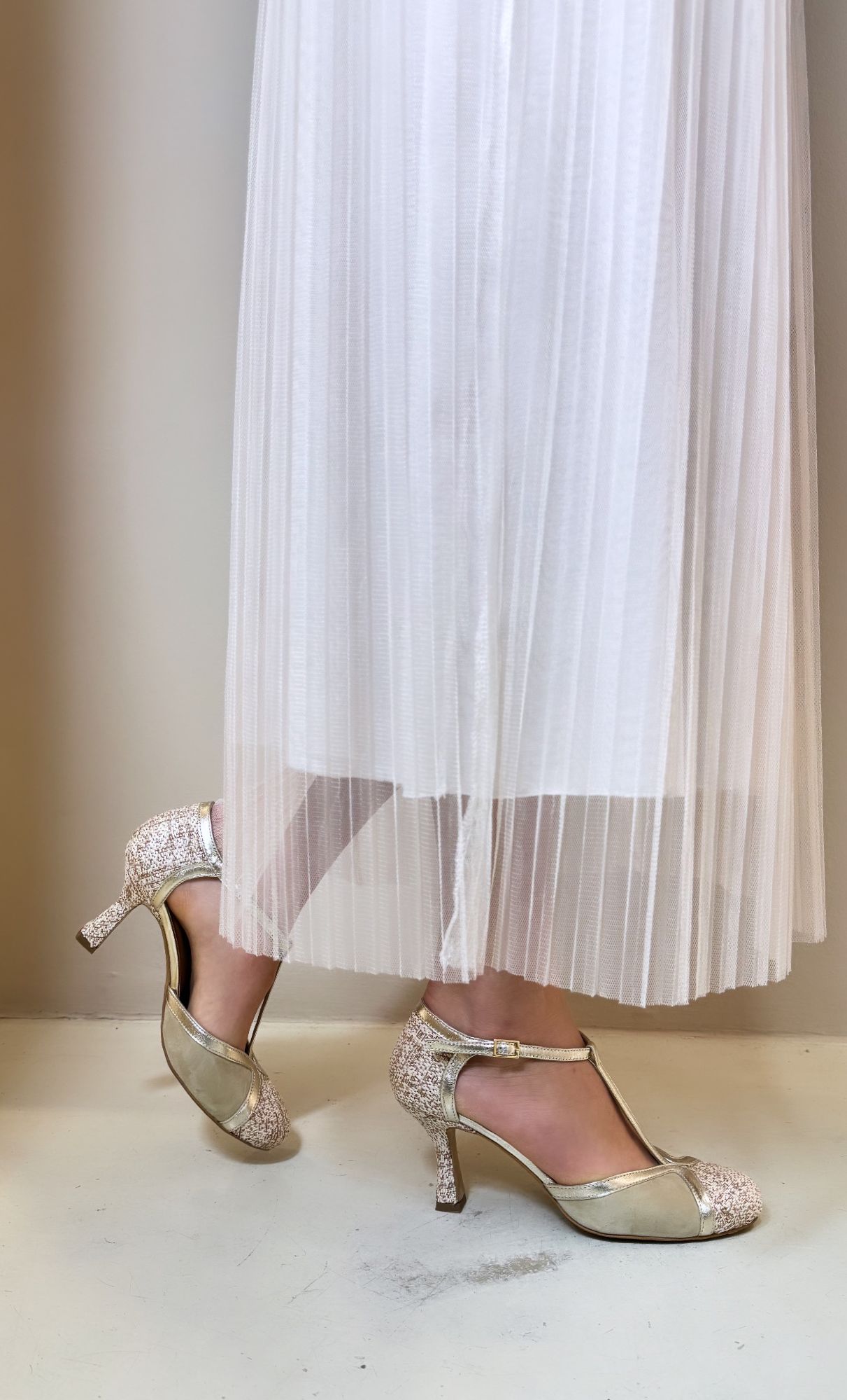 Nannicini Tangherina in camoscio e lurex beige