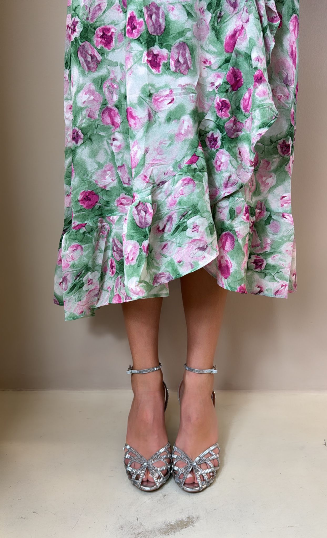 BIBI LOU Sandalo donna gabbietta in laminato argento e strass