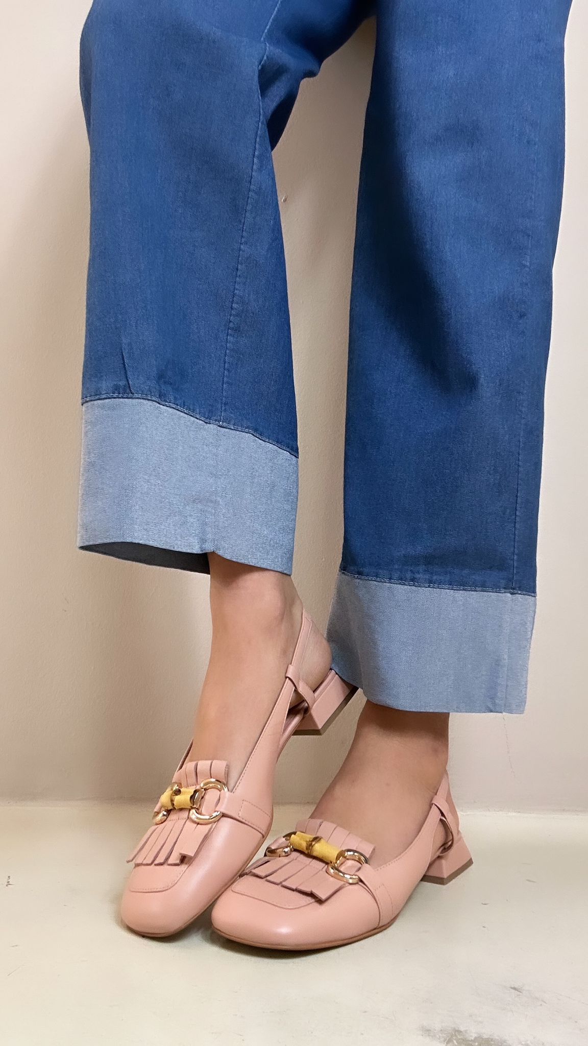 Altraofficina Slingback donna in nappa phard con frangia e dettaglio in bamboo