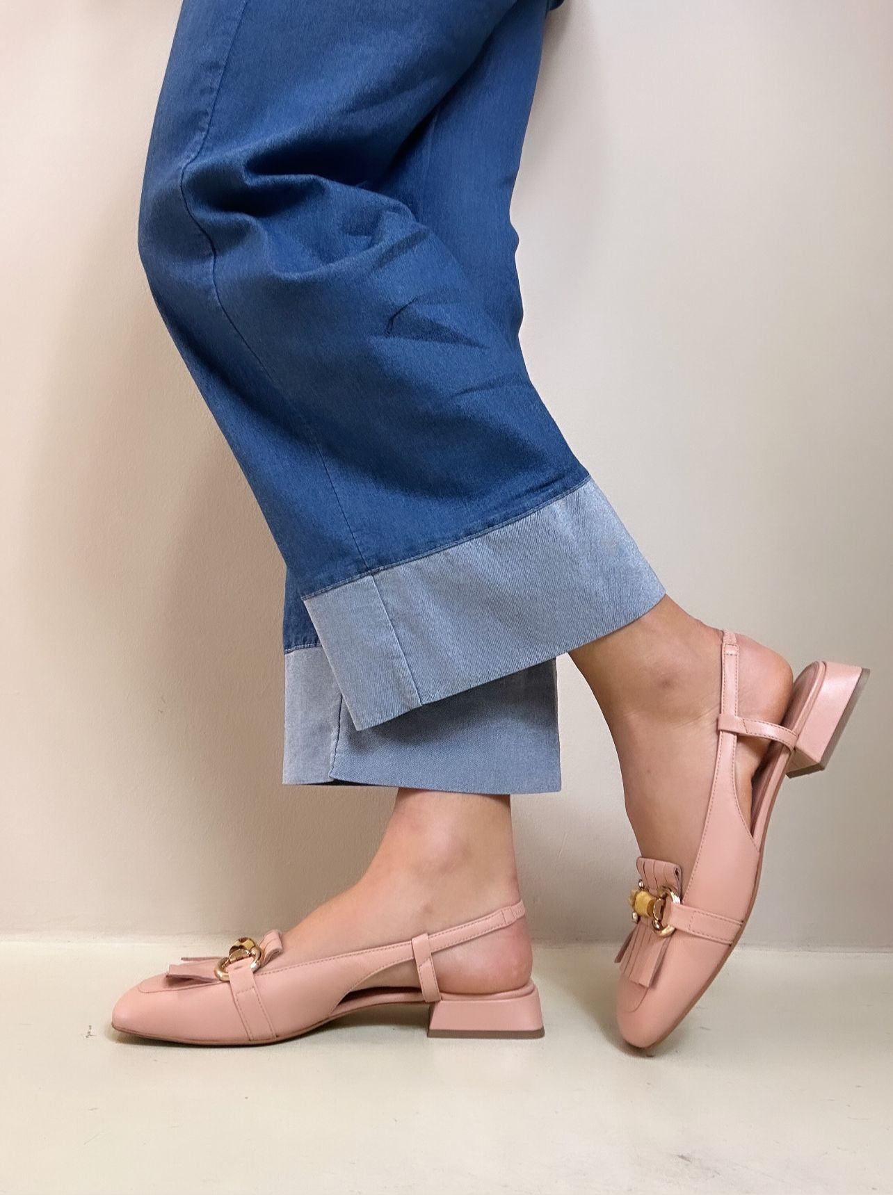 Altraofficina Slingback donna in nappa phard con frangia e dettaglio in bamboo