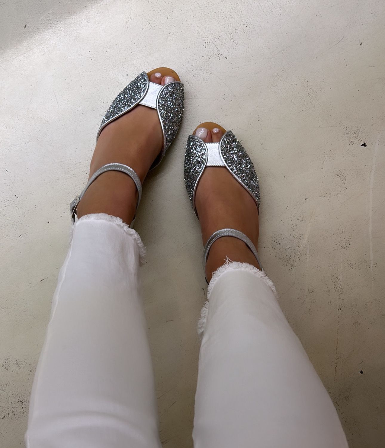 Creative Sandalo donna spuntato in glitter argento