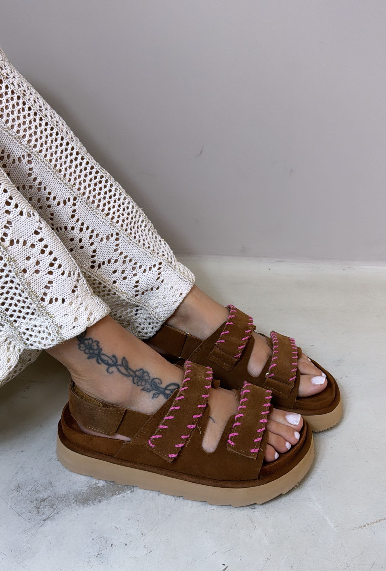 Colors of califonia Sandalo donna platform in suede cuoio