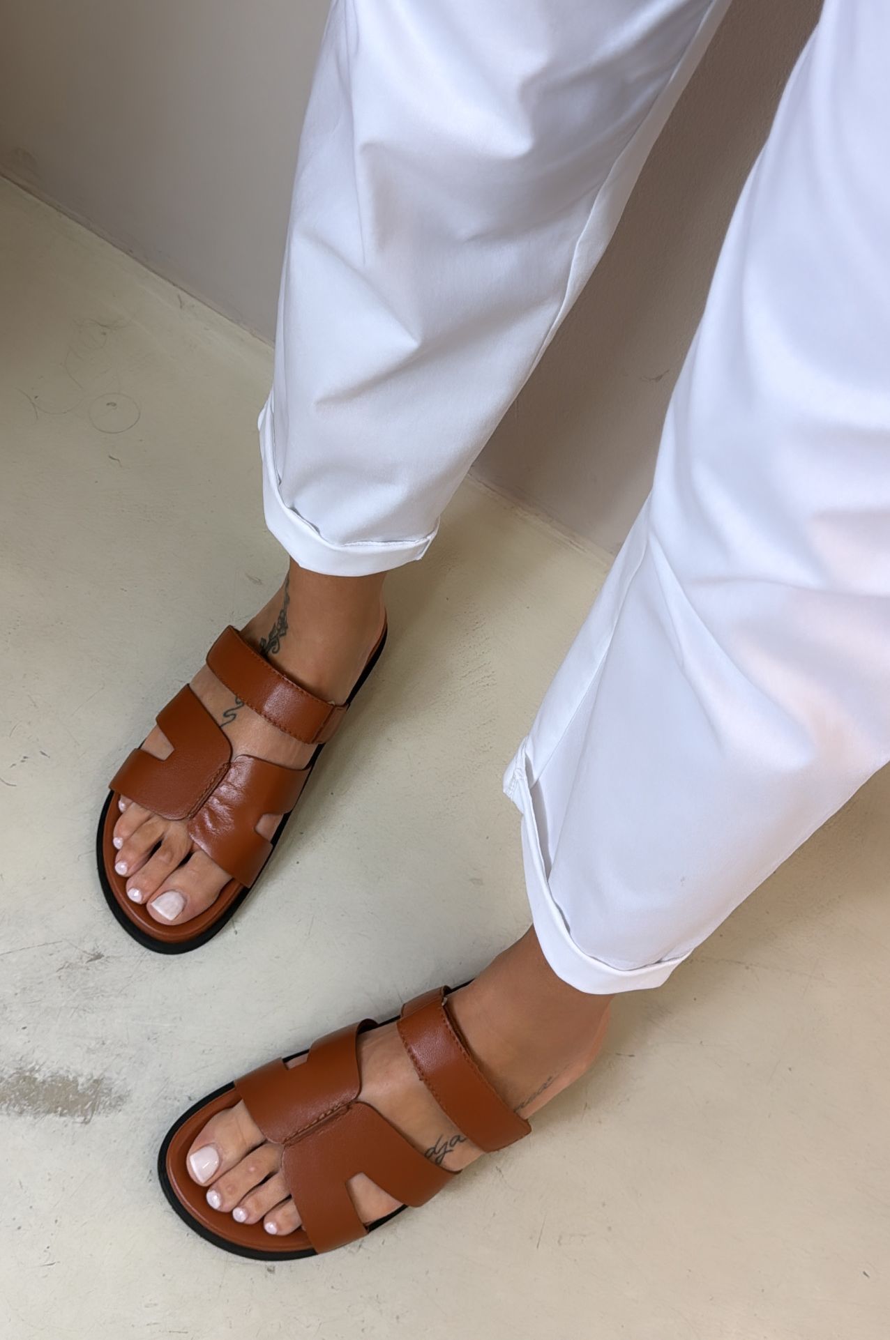 Mosaic Ciabatta Slider donna in pelle cuoio