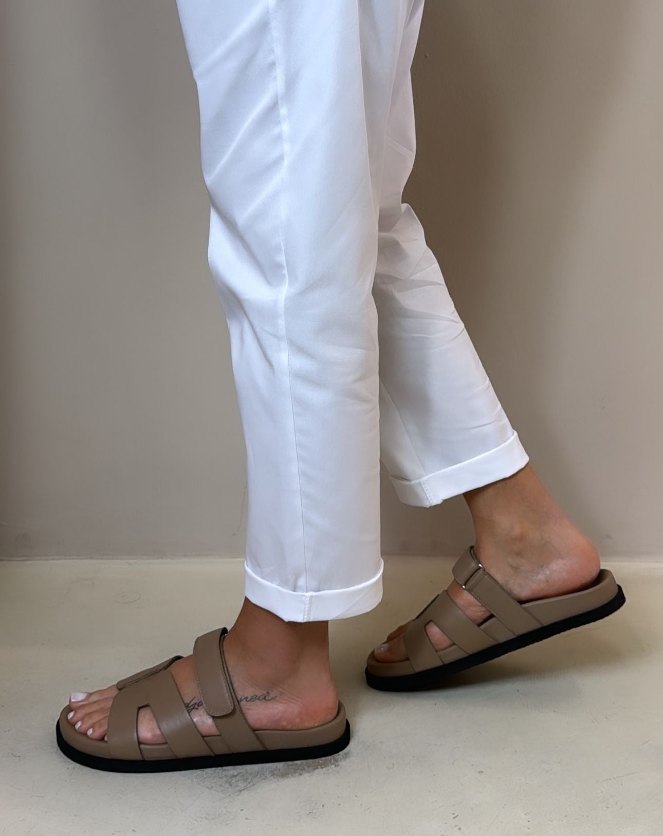 Mosaic Ciabatta Slider donna in pelle taupe