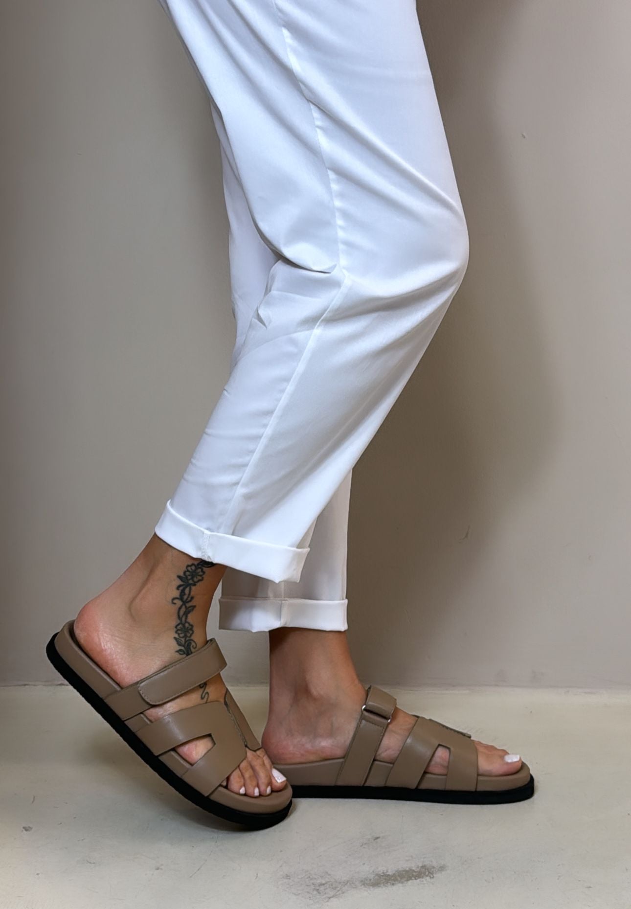 Mosaic Ciabatta Slider donna in pelle taupe
