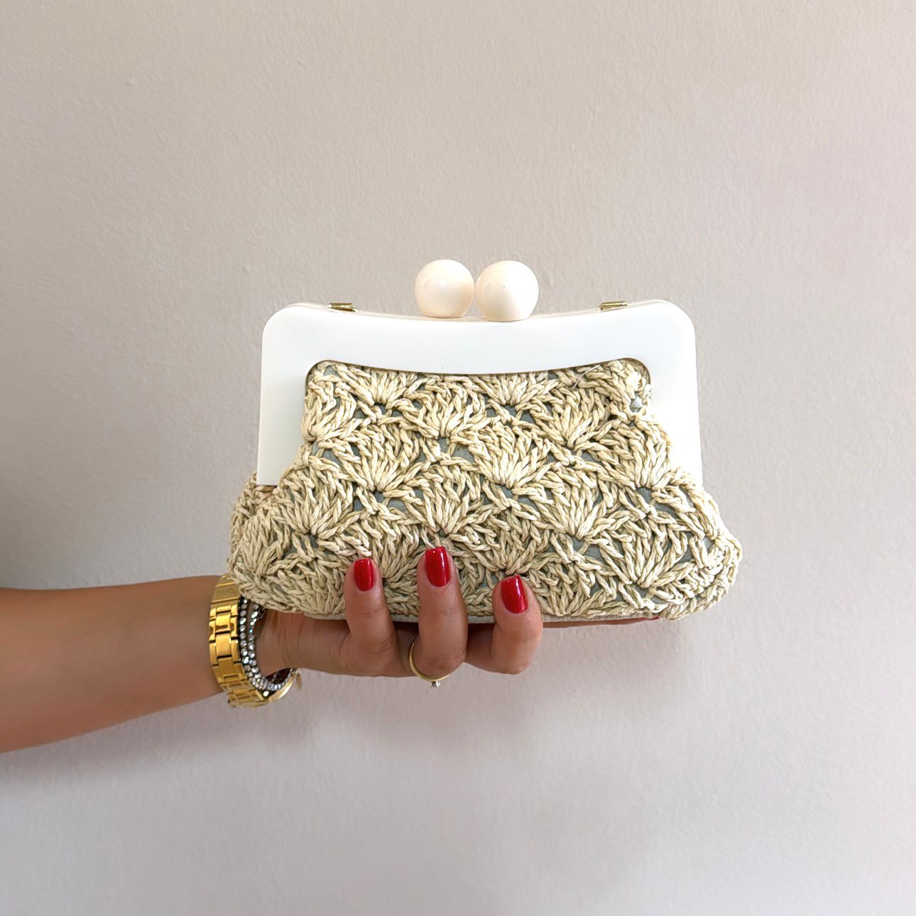 Cecile Pochette crochet naturale clic clac panna