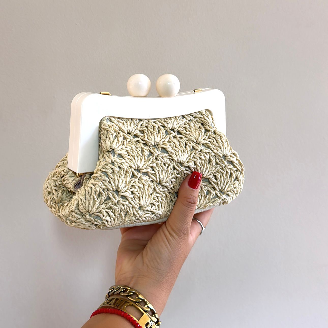 Cecile Pochette crochet naturale clic clac panna