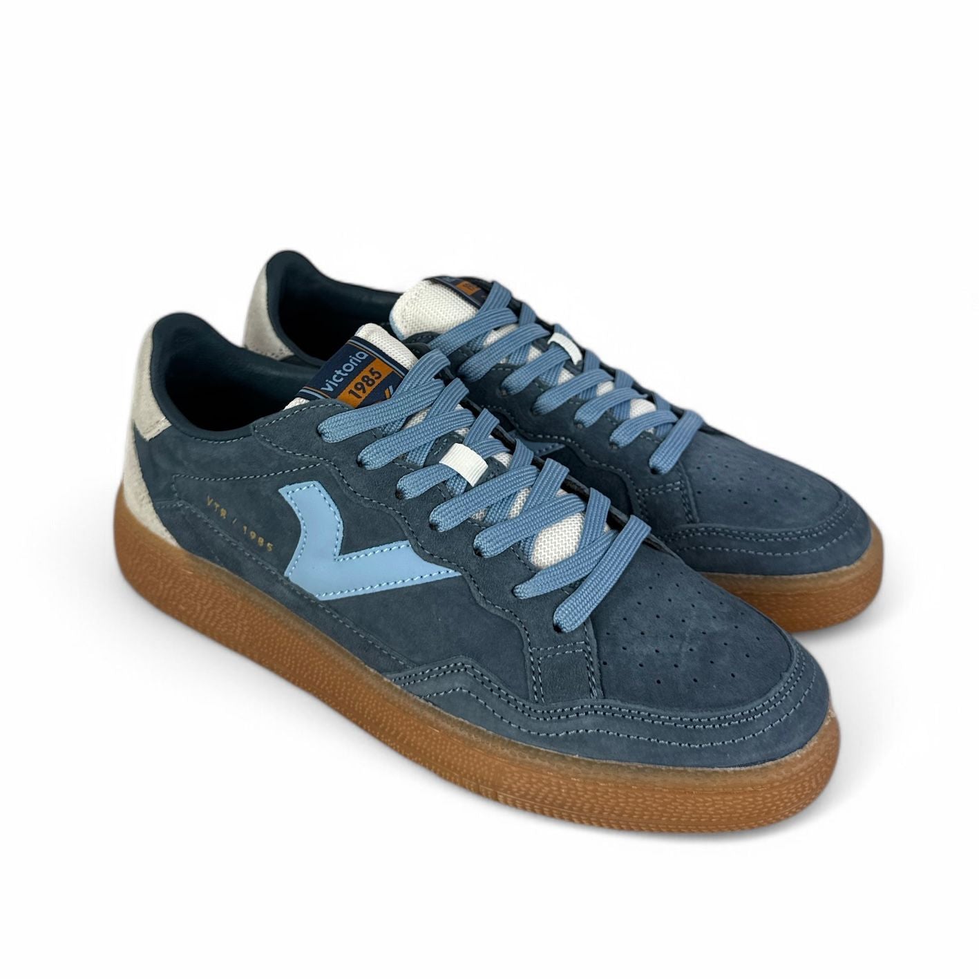 Victoria sneaker uomo in suede blu con dettagli azzurri e bianchi