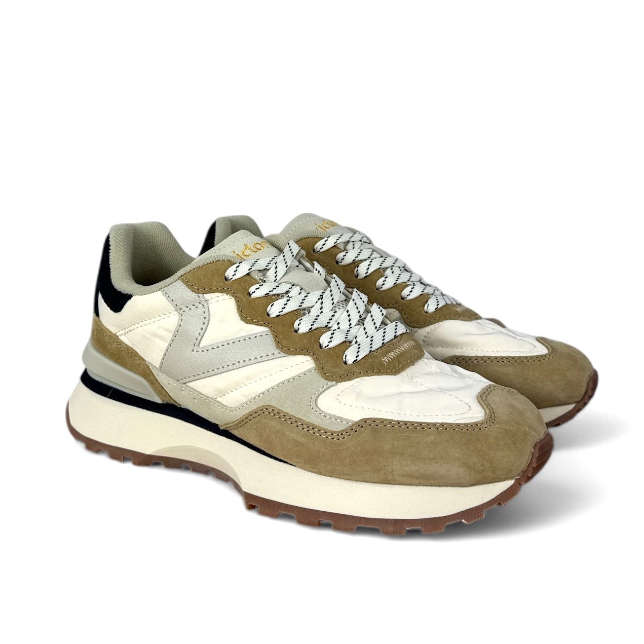 Victoria sneaker uomo in suede tela e pelle color beige grigio e nero
