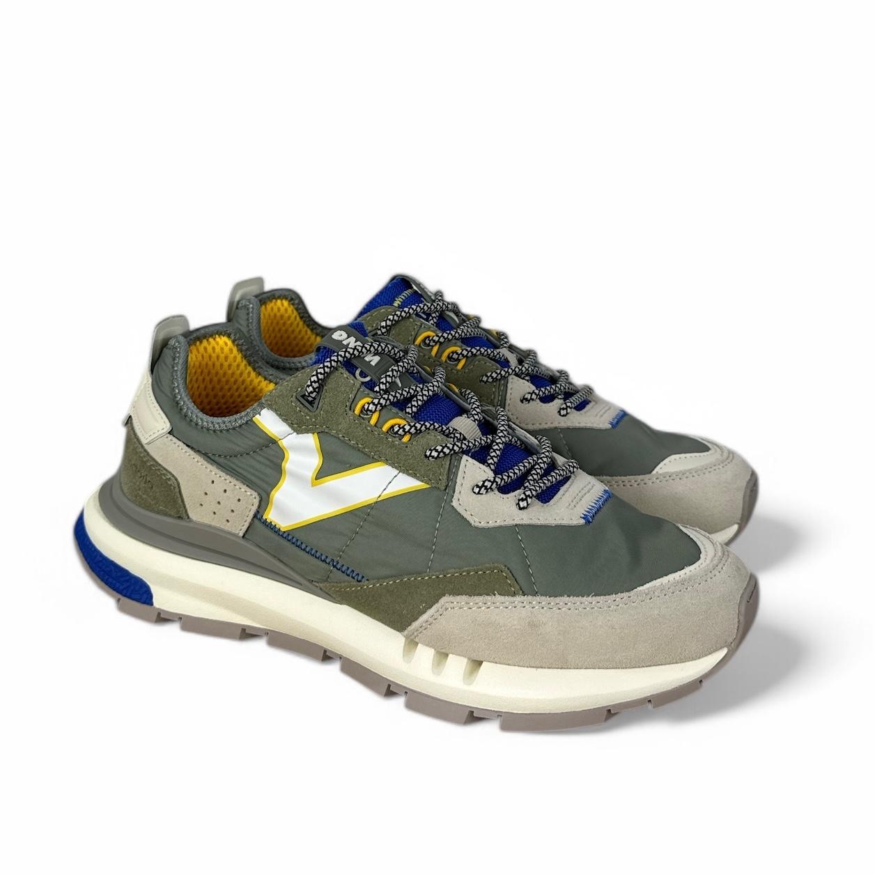 Victoria sneaker uomo in suede e tela color kaki con dettagli blu gialli e beige