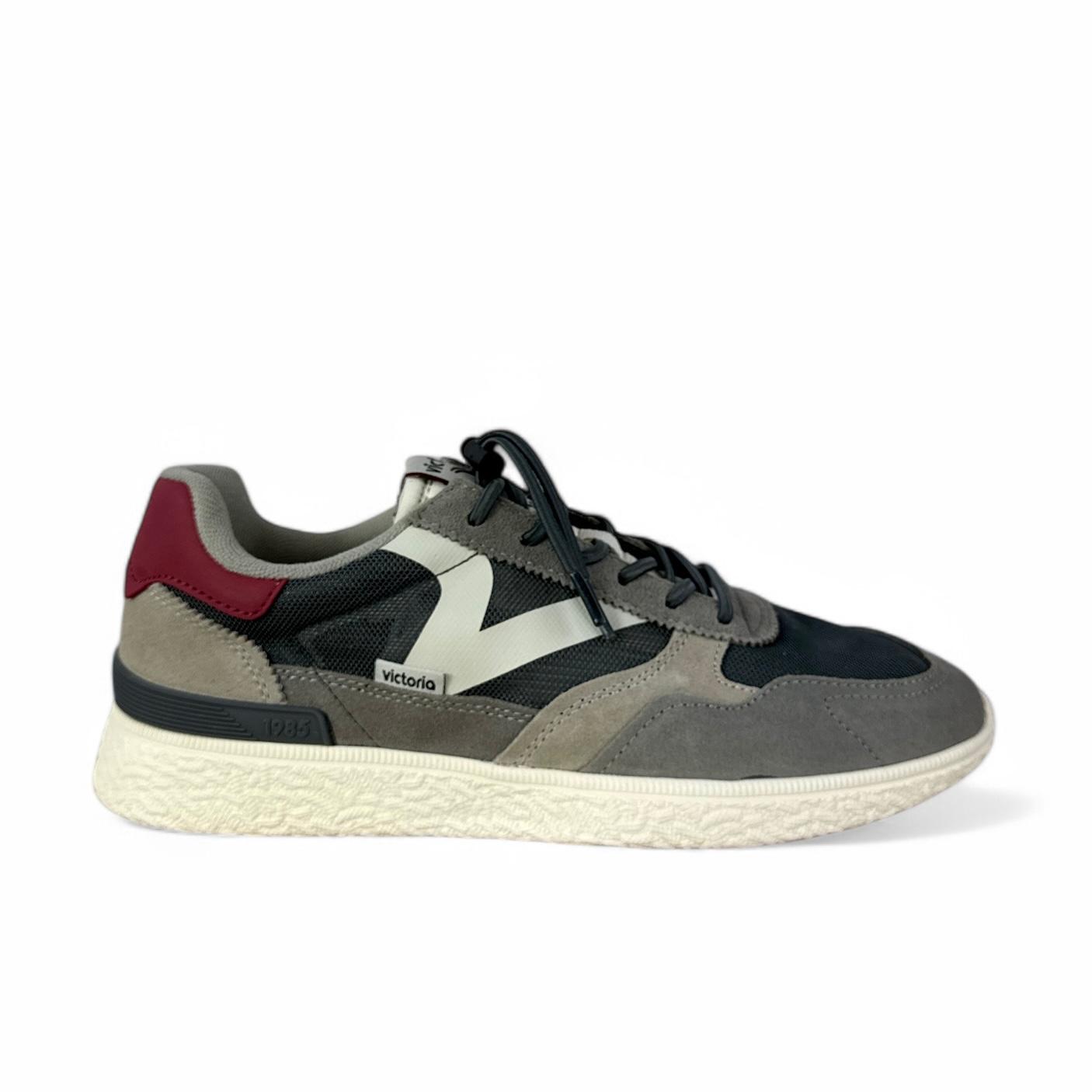 Victoria sneaker uomo in suede e rete nero e grigio con gonfietto rosso