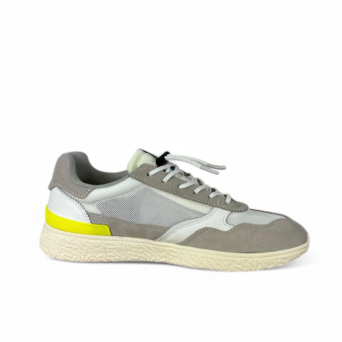 Victoria sneaker uomo in suede e rete bianco e grigio con dettagli gialli