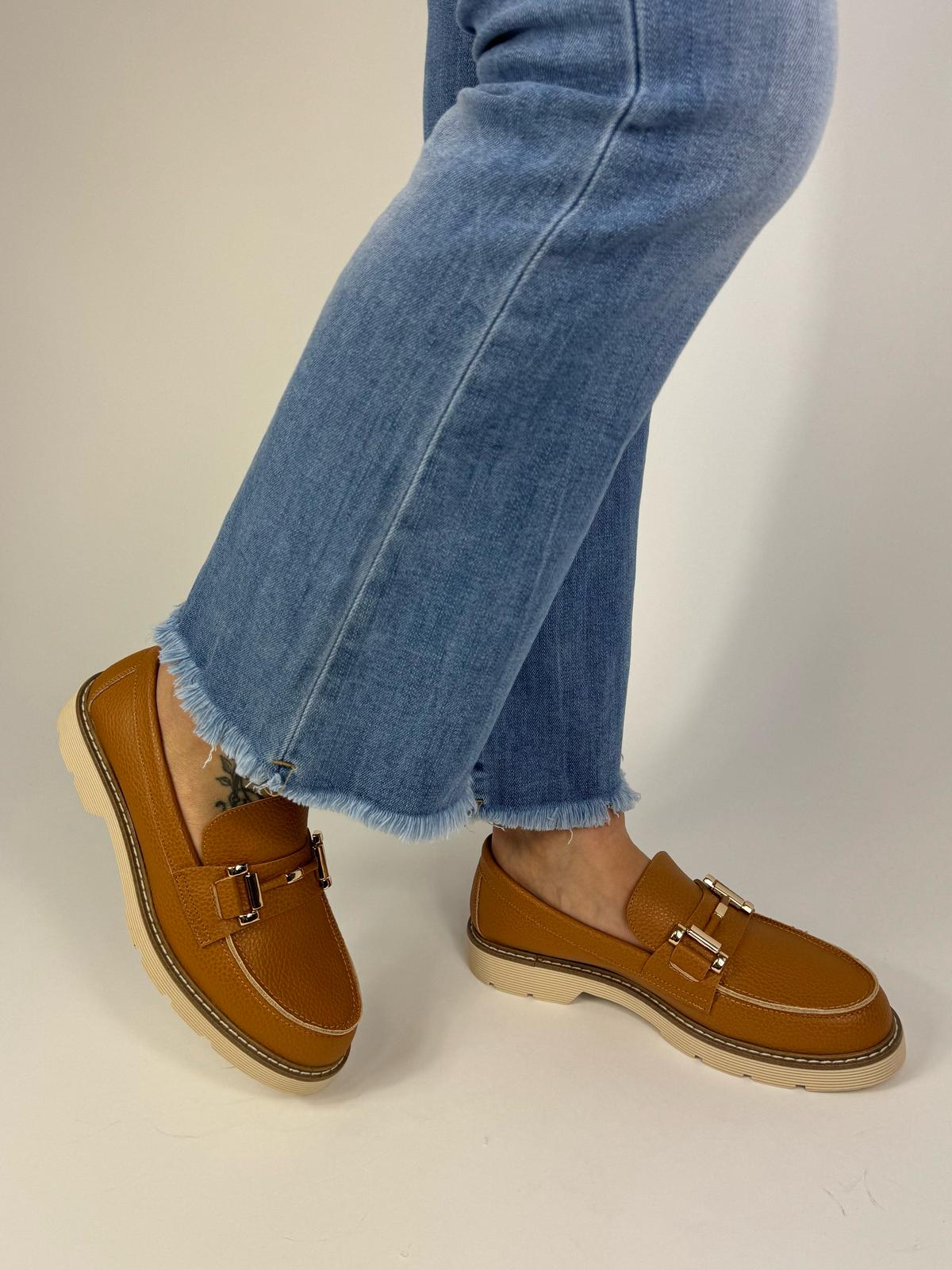 Bottega Lotti mocassini donna in eco pelle cuoio con morsetto oro