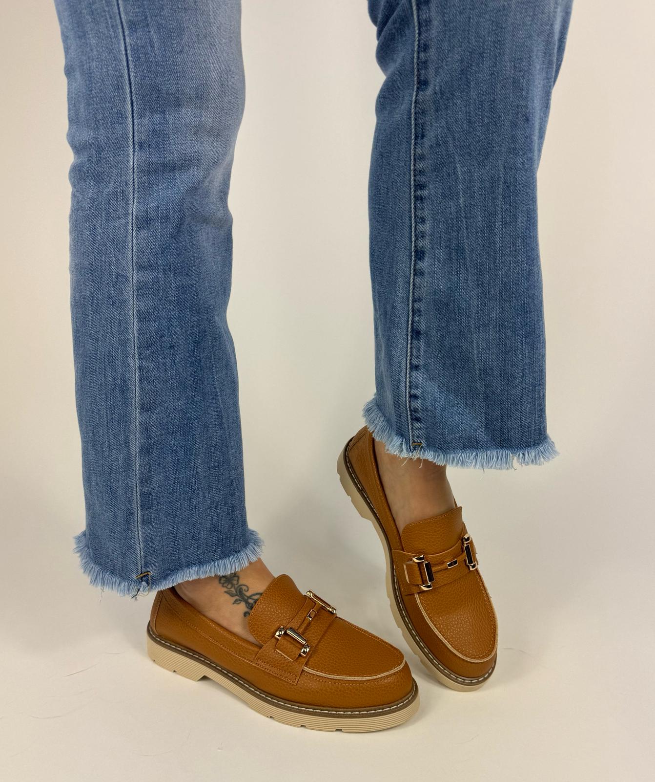 Bottega Lotti mocassini donna in eco pelle cuoio con morsetto oro