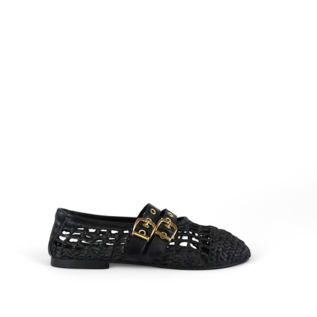 Shaddy ballerina in rafia nera con due passanti