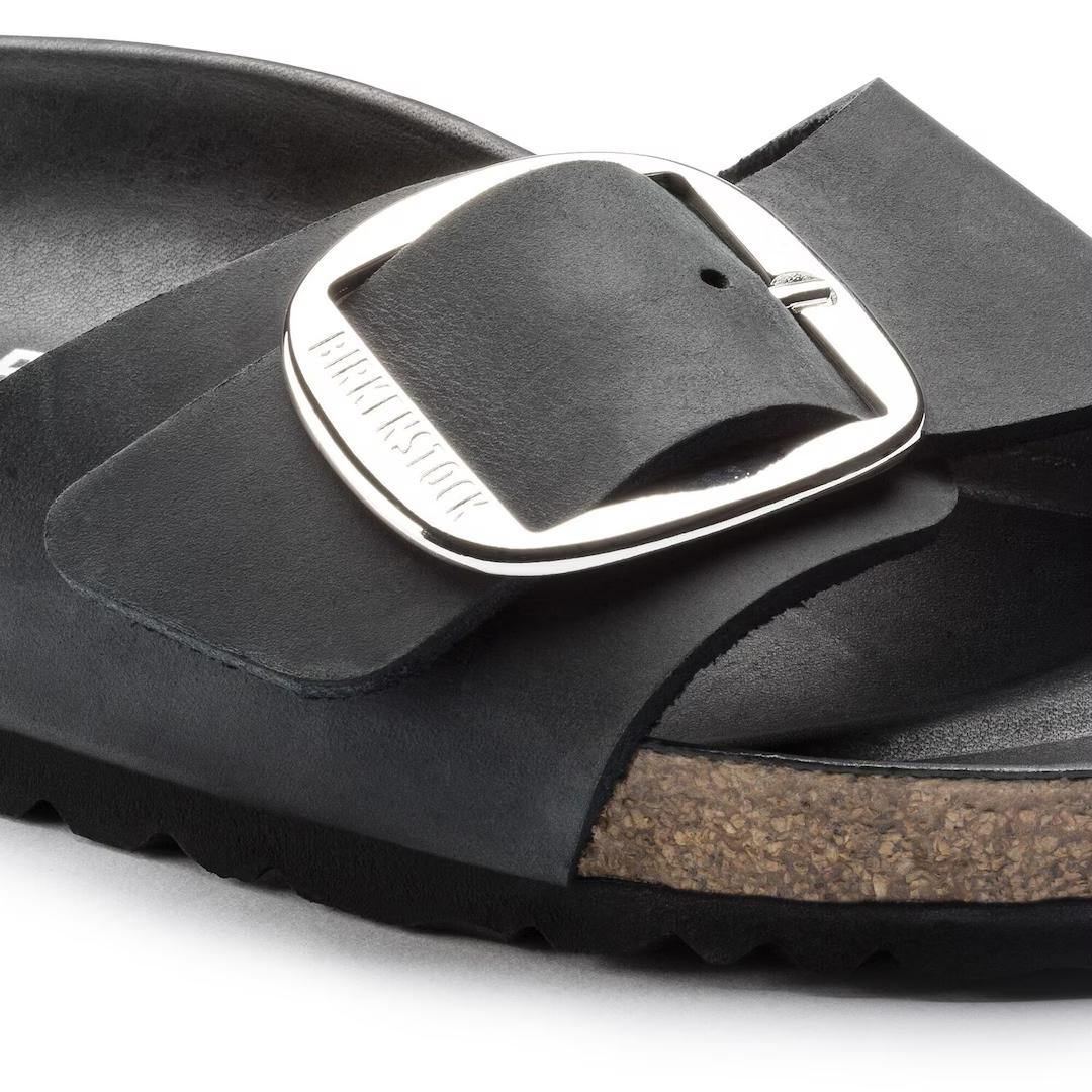 Birkenstock ciabatta donna in pelle oliata nera una fascia con fibbia