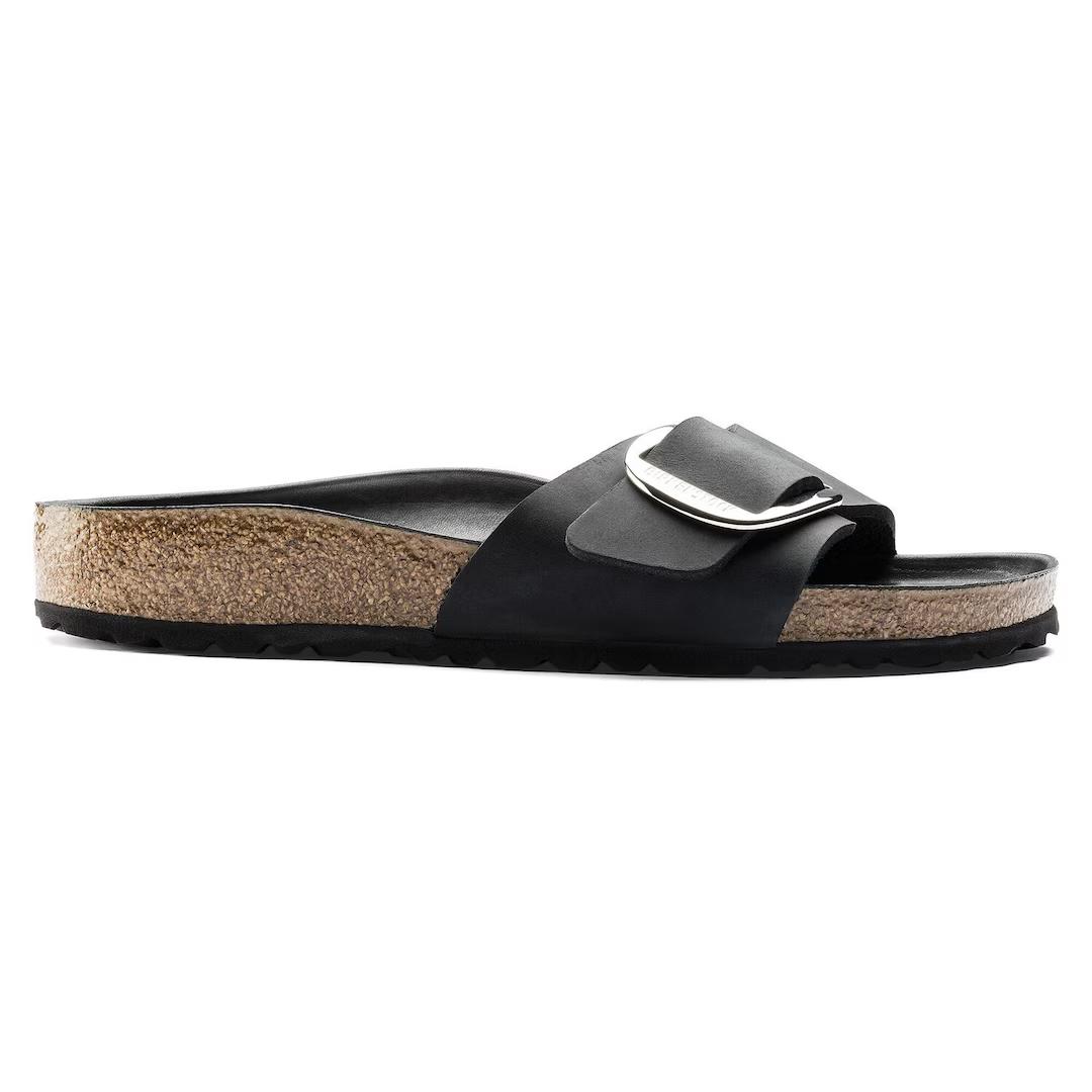 Birkenstock ciabatta donna in pelle oliata nera una fascia con fibbia