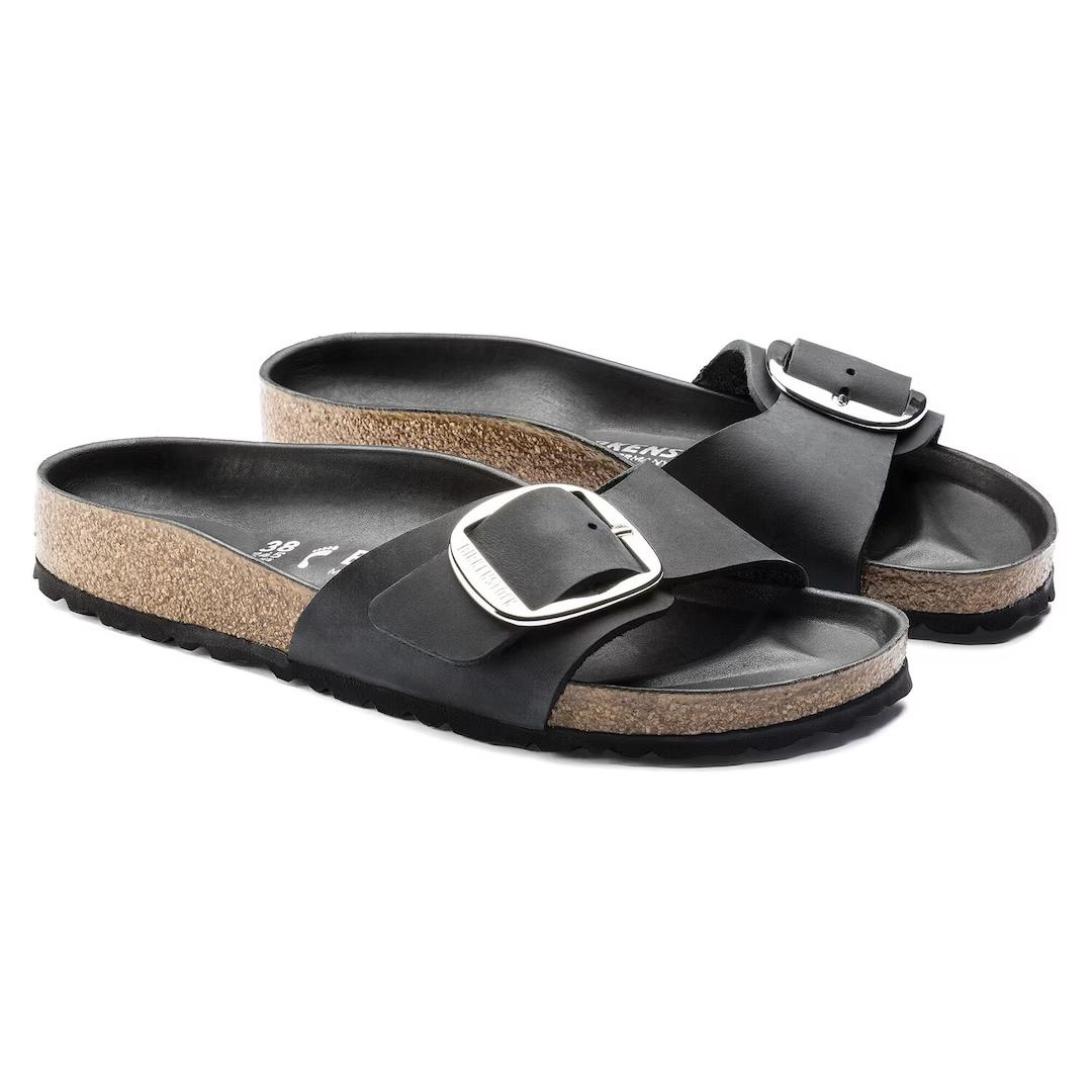 Birkenstock ciabatta donna in pelle oliata nera una fascia con fibbia