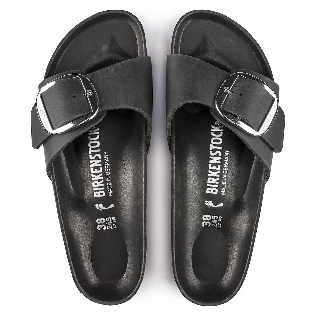 Birkenstock ciabatta donna in pelle oliata nera una fascia con fibbia