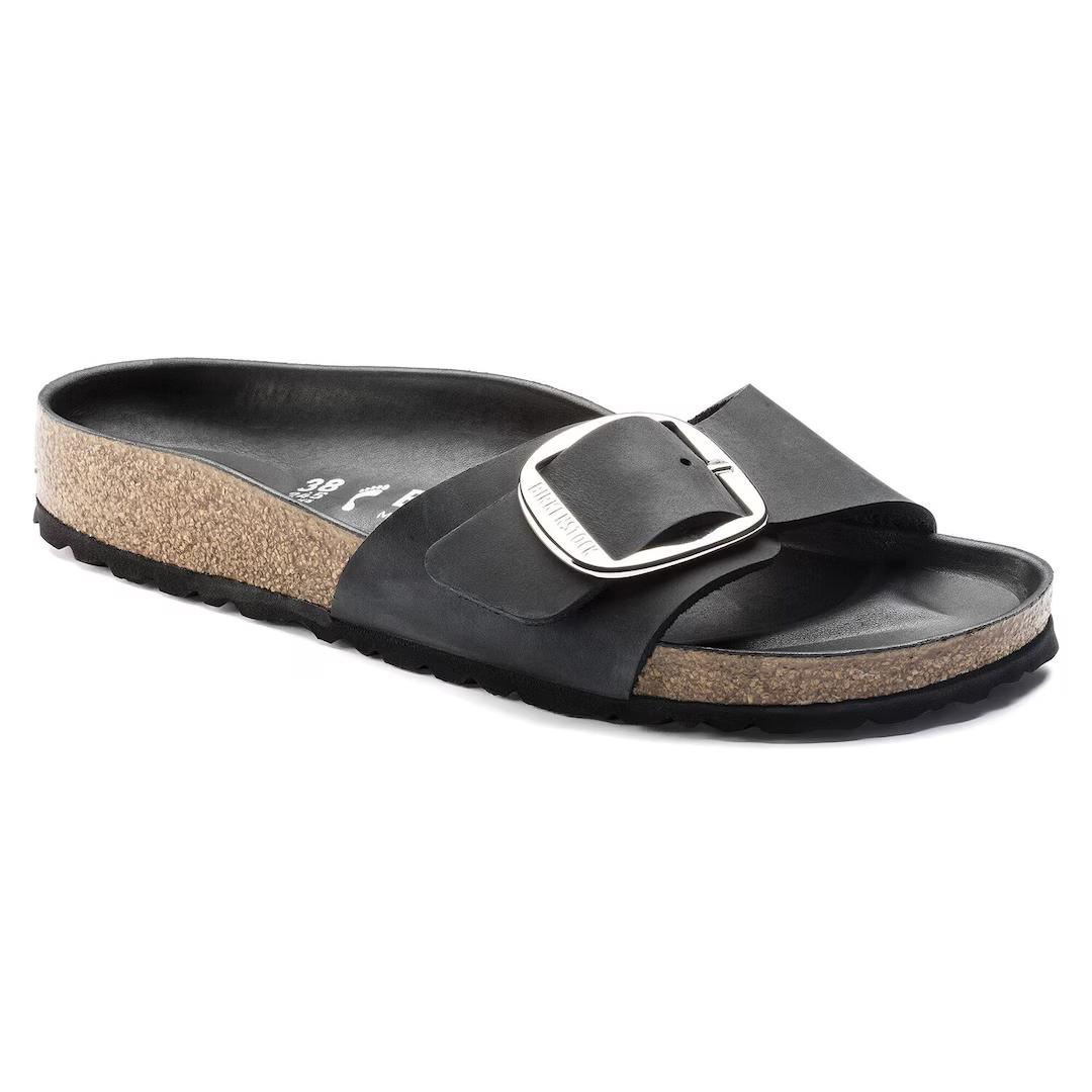 Birkenstock ciabatta donna in pelle oliata nera una fascia con fibbia