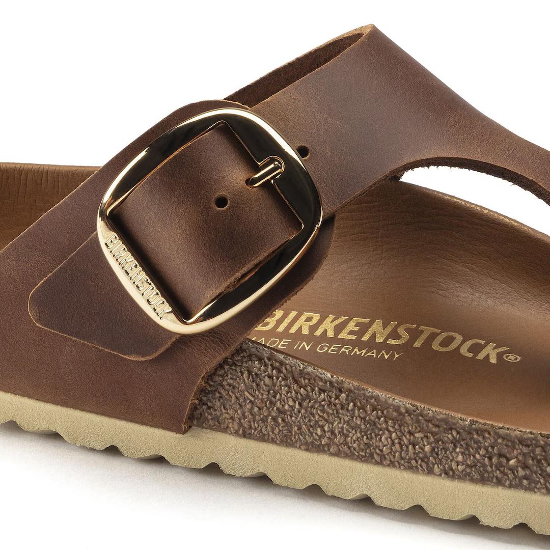Birkenstock ciabatta infradito big buckle pelle oliata cognac