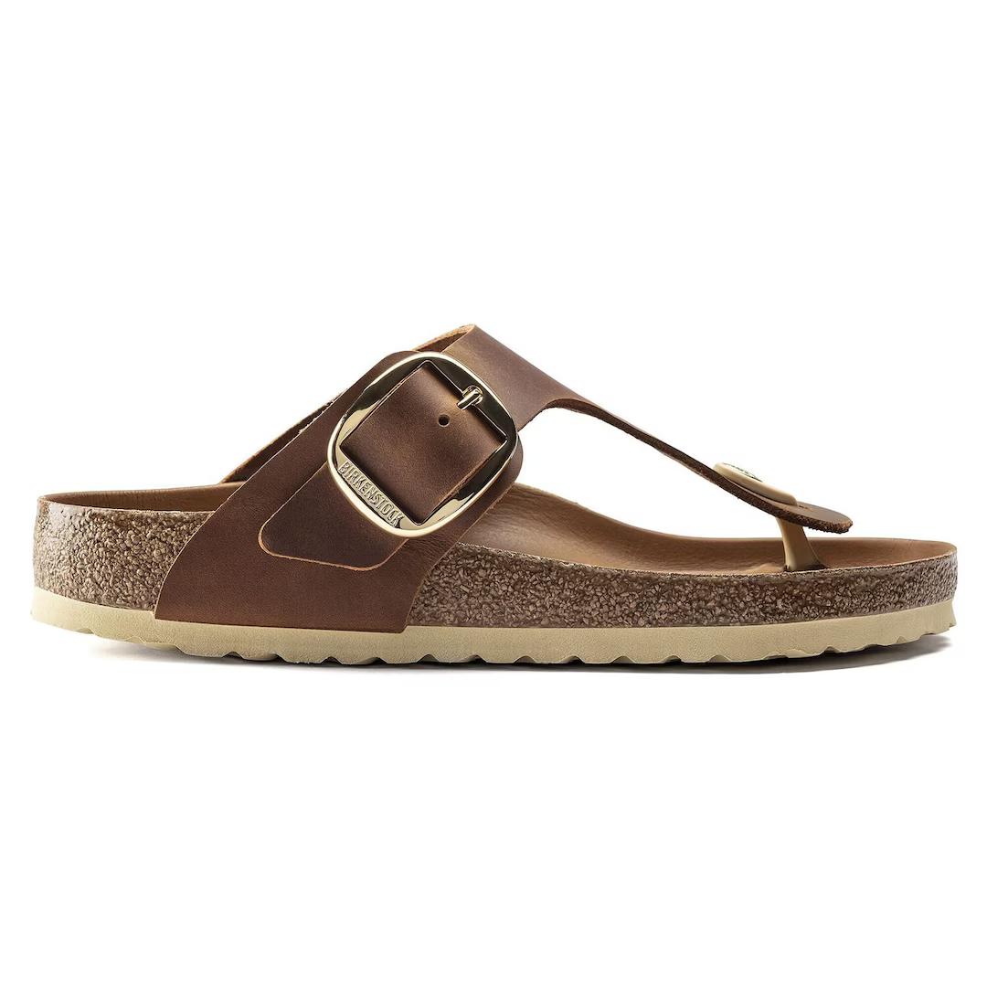 Birkenstock ciabatta infradito big buckle pelle oliata cognac