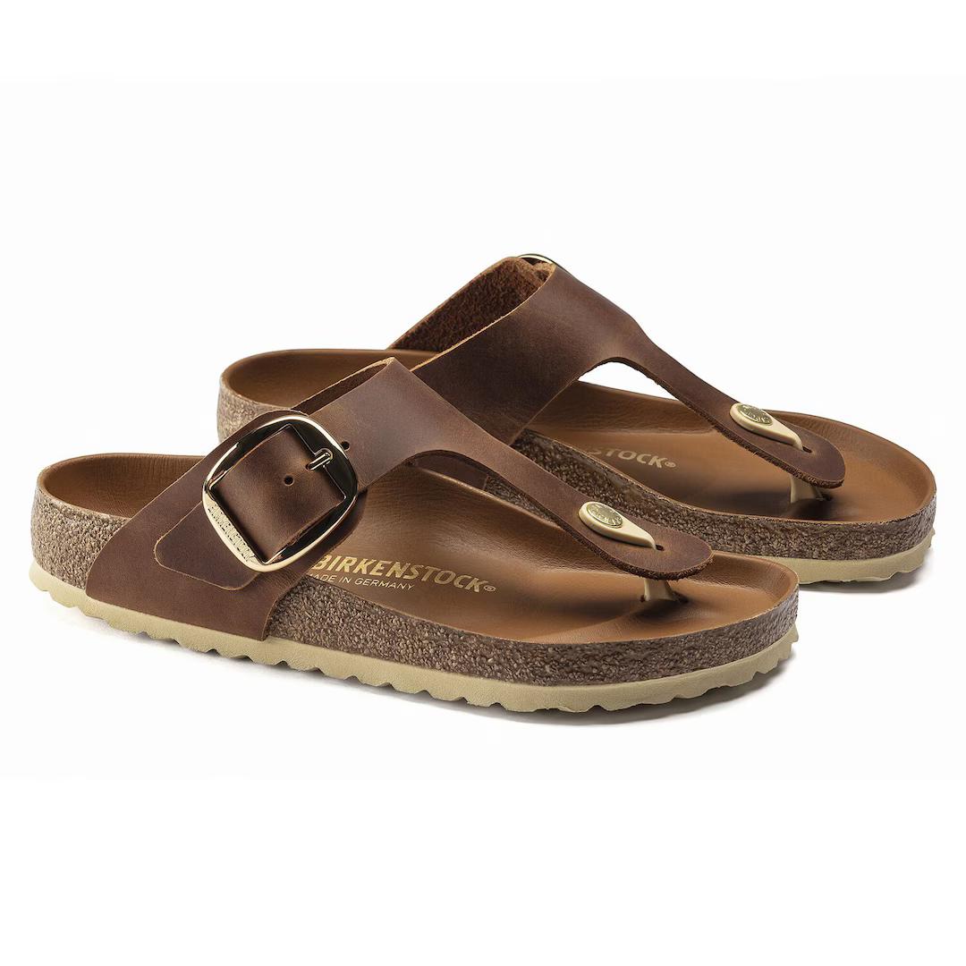 Birkenstock ciabatta infradito big buckle pelle oliata cognac
