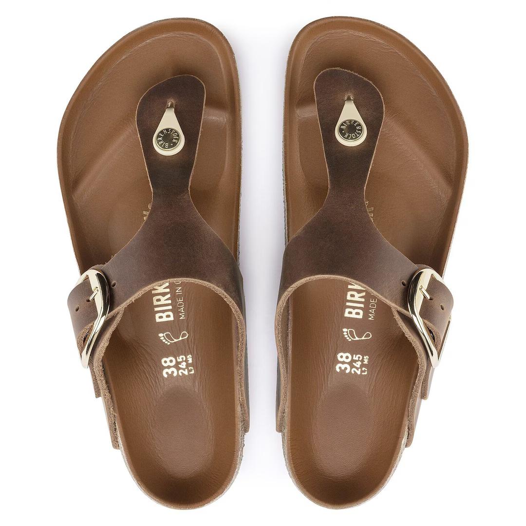 Birkenstock ciabatta infradito big buckle pelle oliata cognac
