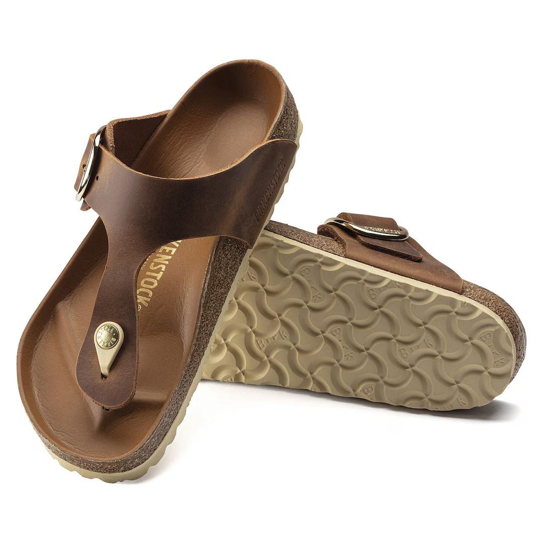 Birkenstock ciabatta infradito big buckle pelle oliata cognac