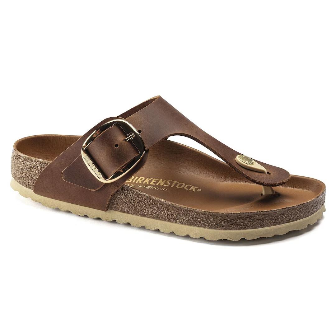 Birkenstock ciabatta infradito big buckle pelle oliata cognac