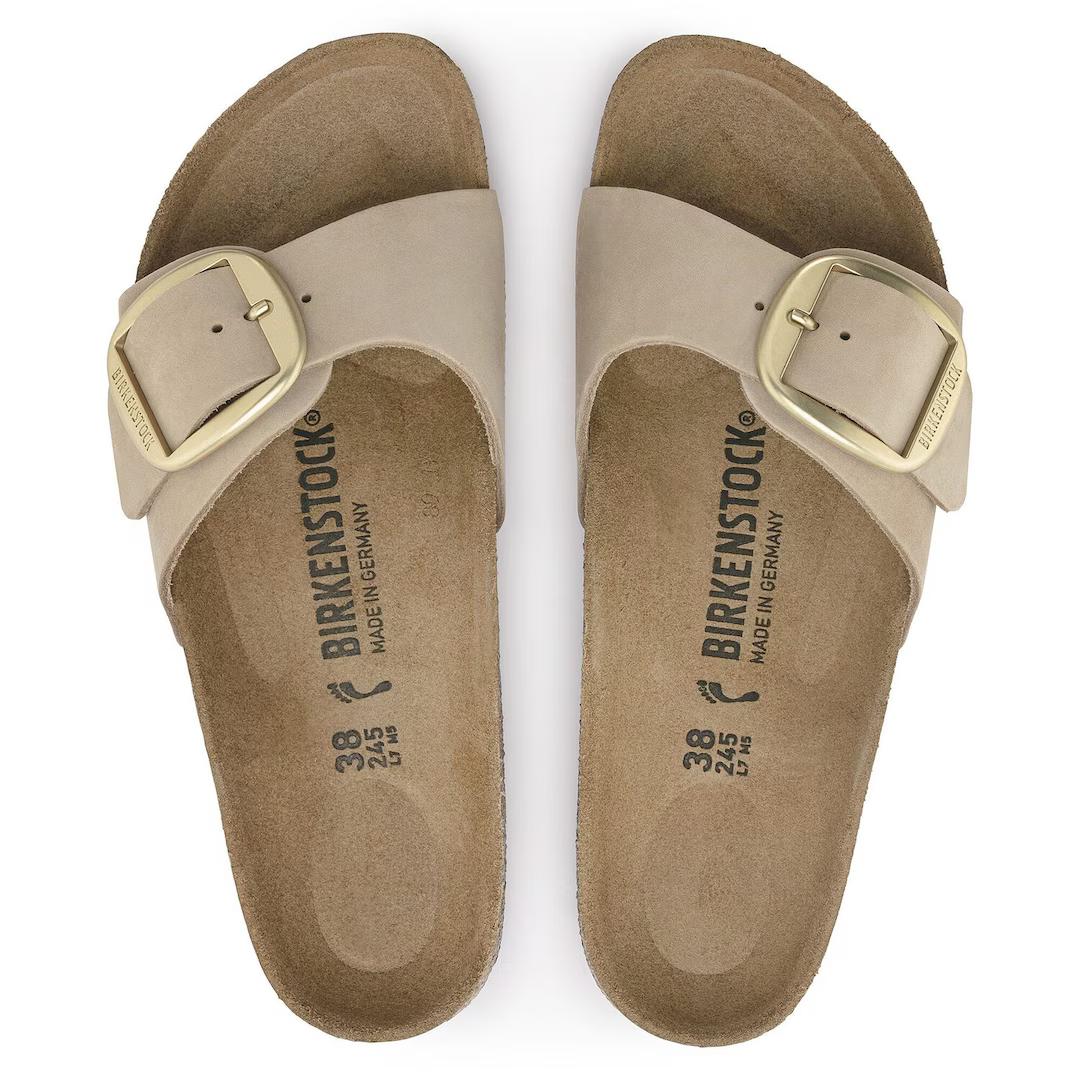 Birkenstock ciabatta donna una fascia nabuck sabbia con big buckle