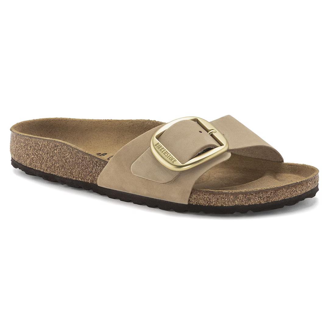 Birkenstock ciabatta donna una fascia nabuck sabbia con big buckle