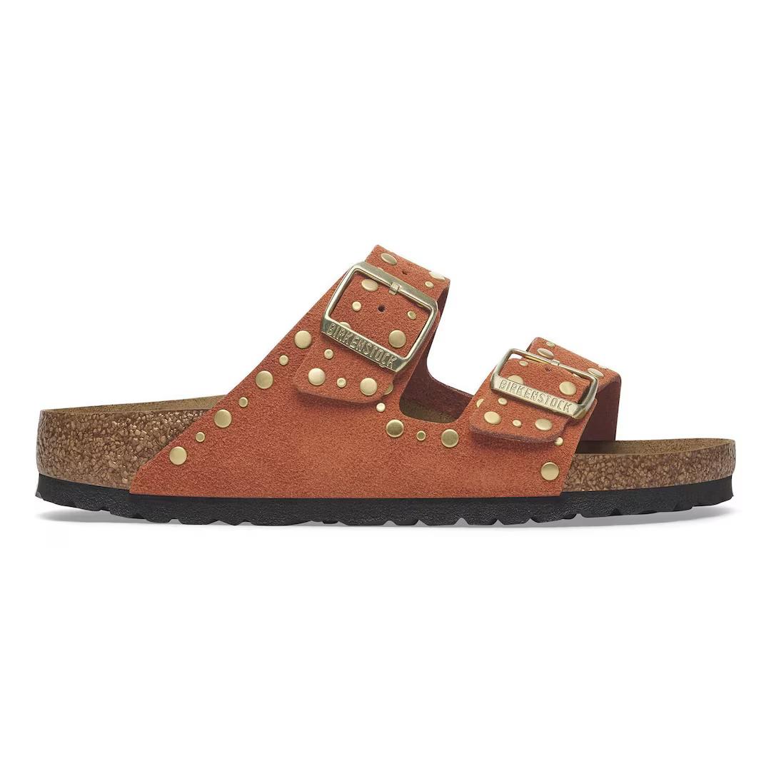Birkenstock ciabatte donna due fasce in suede color ruggine con rivetti