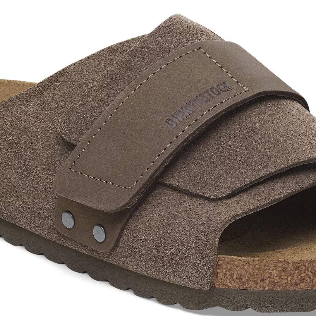 Birkenstock ciabatta uomo a fascia in suede concrete gray con velcro