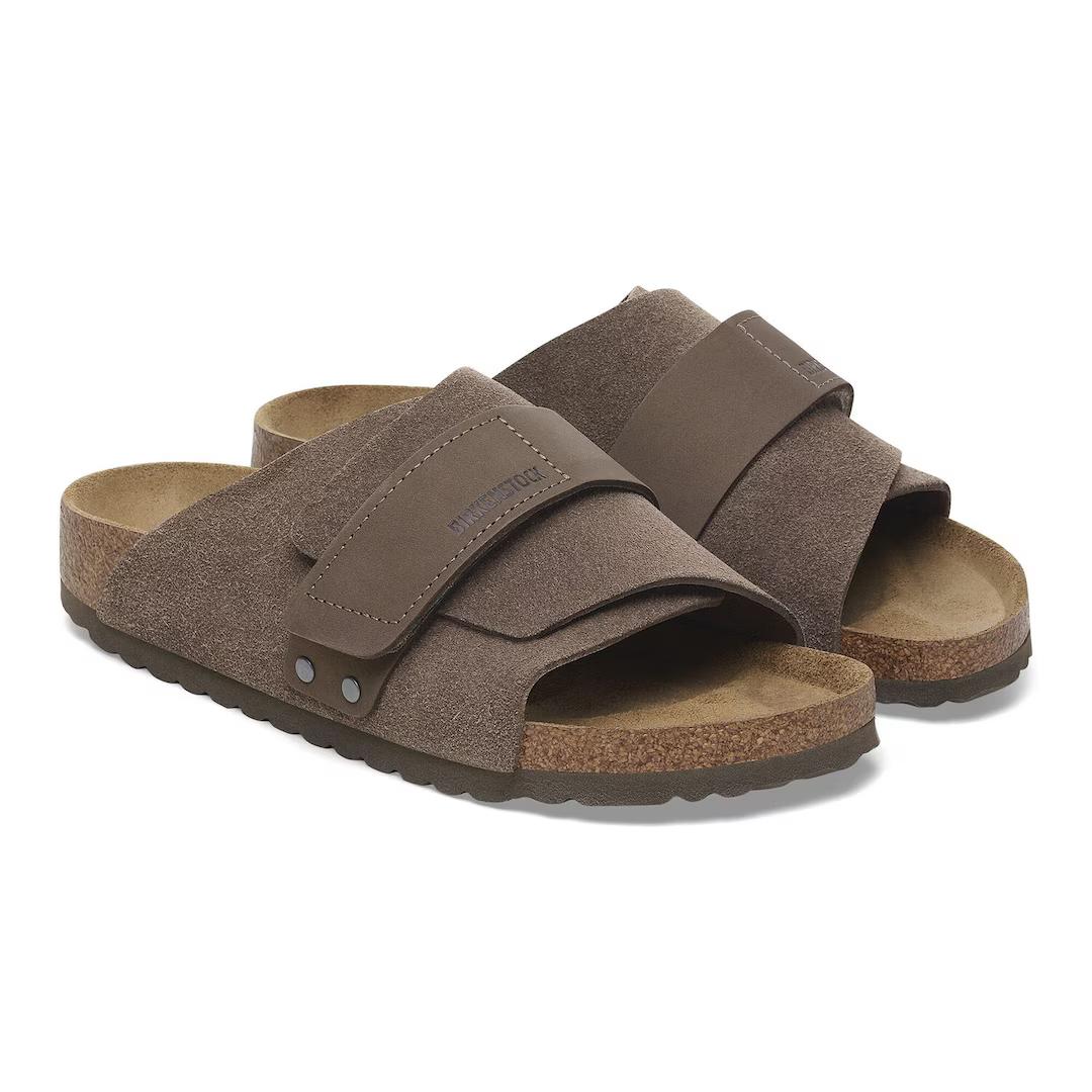 Birkenstock ciabatta uomo a fascia in suede concrete gray con velcro
