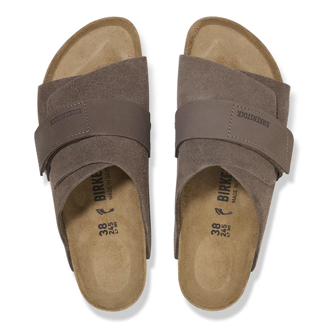 Birkenstock ciabatta uomo a fascia in suede concrete gray con velcro