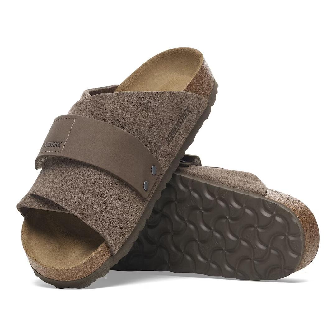 Birkenstock ciabatta uomo a fascia in suede concrete gray con velcro