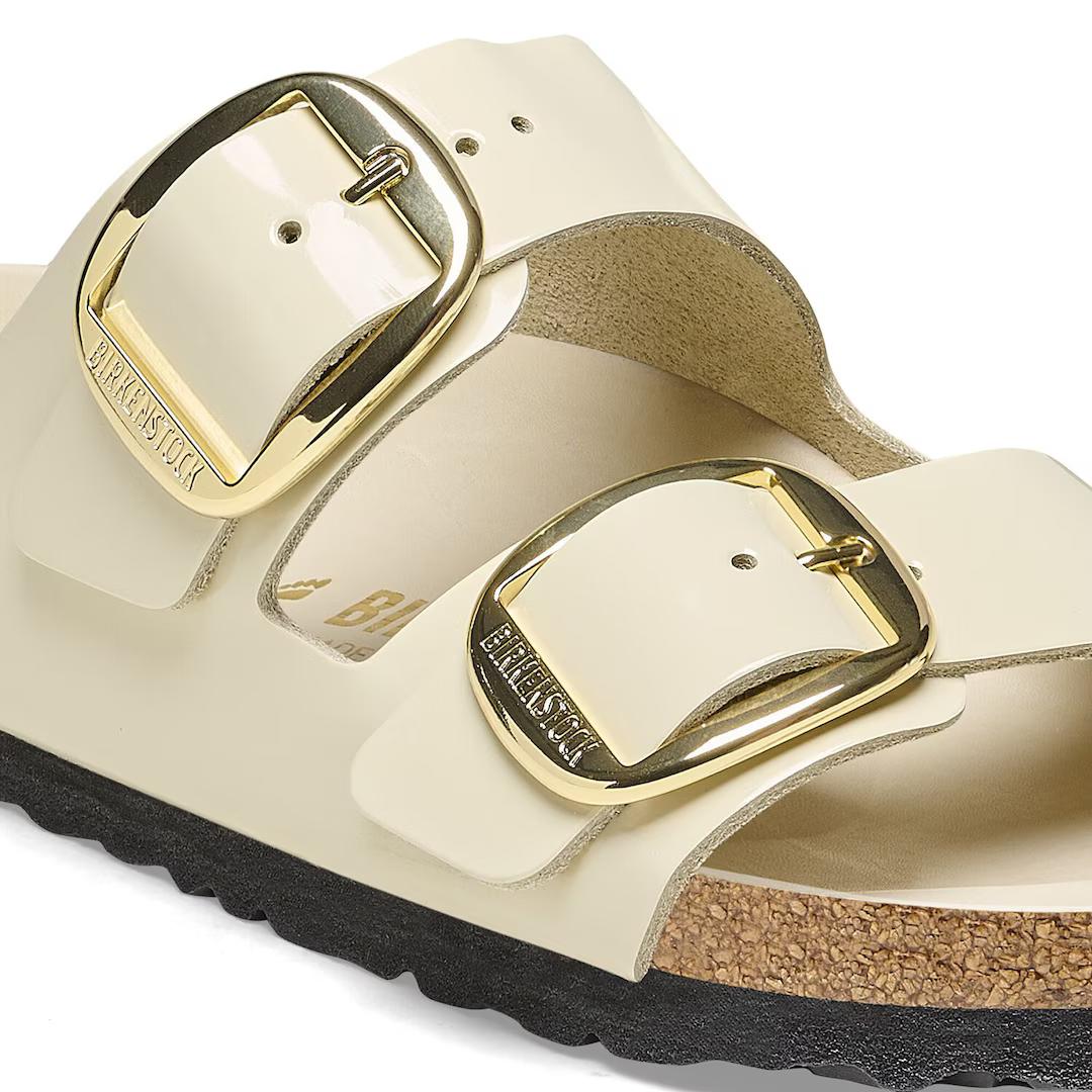 Birkenstock ciabatta donna due fasce pelle verniciata crema