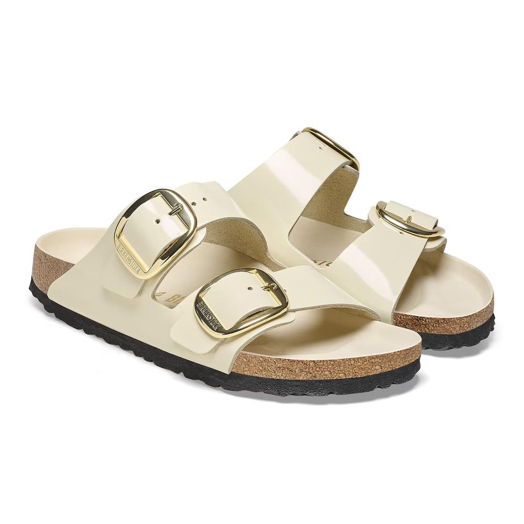 Birkenstock ciabatta donna due fasce pelle verniciata crema