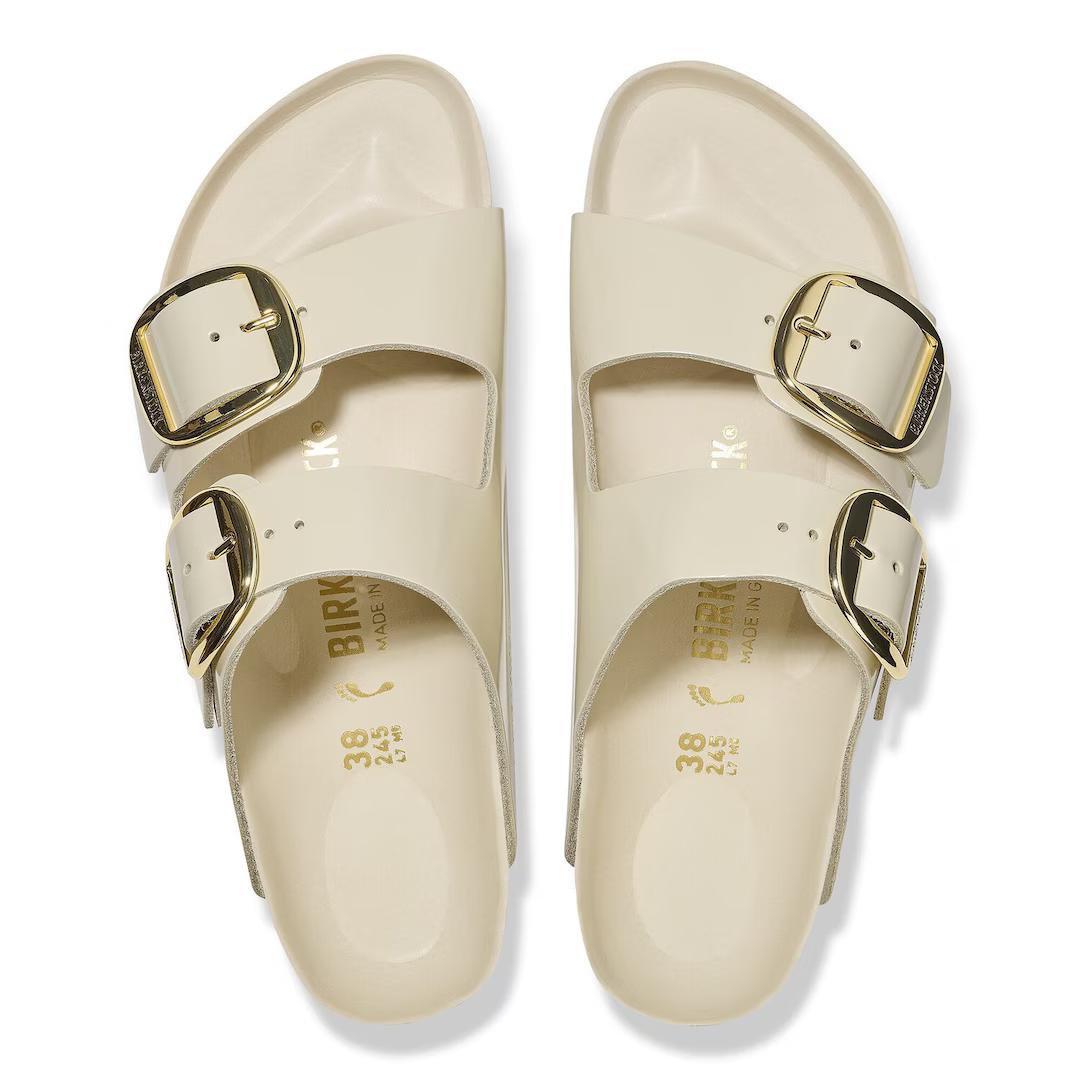 Birkenstock ciabatta donna due fasce pelle verniciata crema