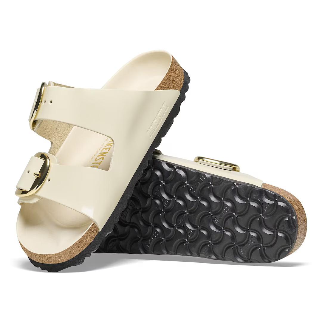 Birkenstock ciabatta donna due fasce pelle verniciata crema