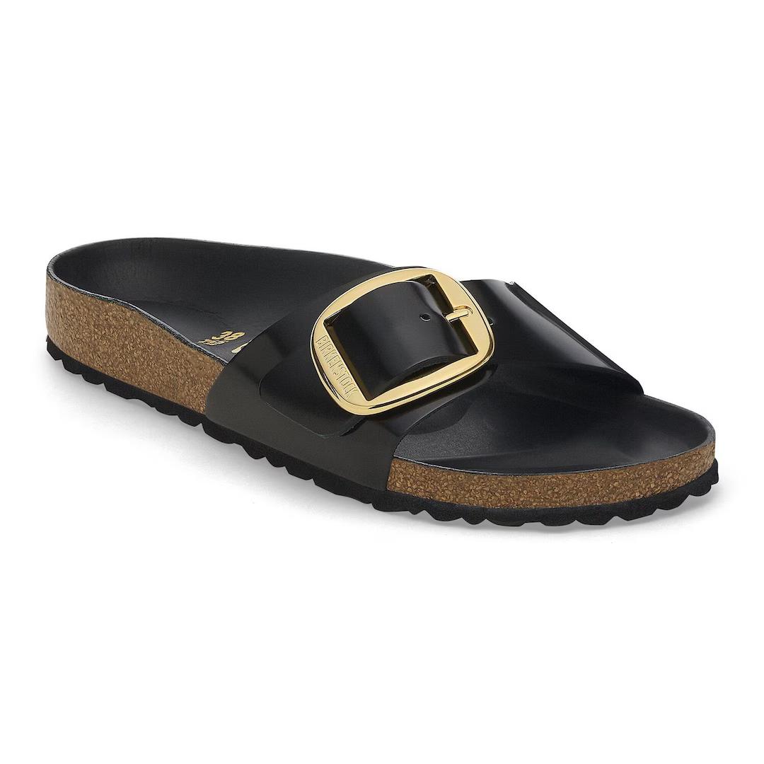 Birkenstock Ciabatta donna a fascia in pelle verniciata nera