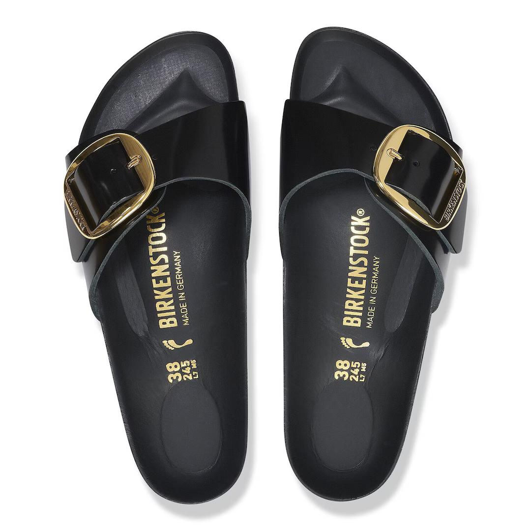 Birkenstock Ciabatta donna a fascia in pelle verniciata nera