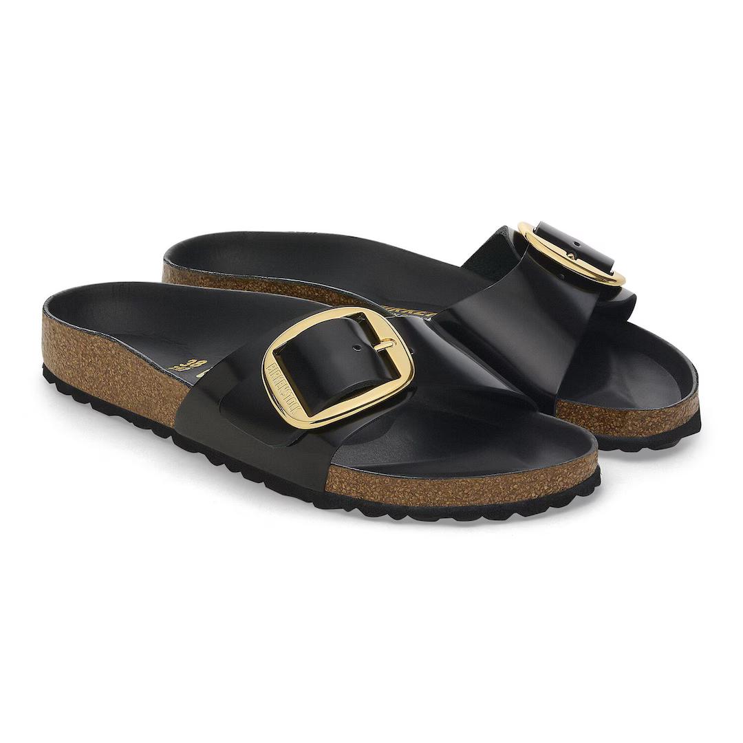 Birkenstock Ciabatta donna a fascia in pelle verniciata nera