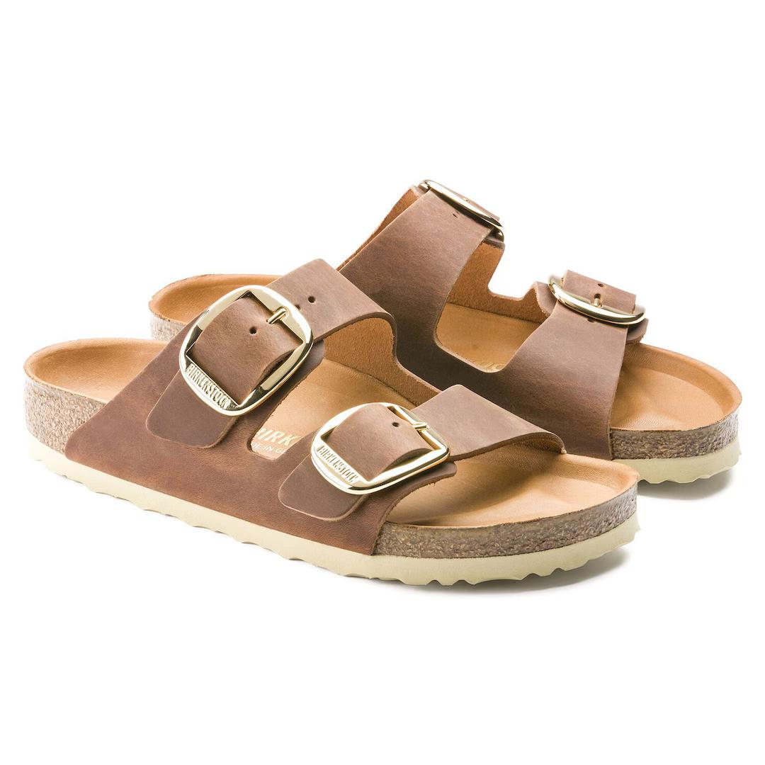 Birkenstock ciabatta donna due fasce in pelle oliata cognac