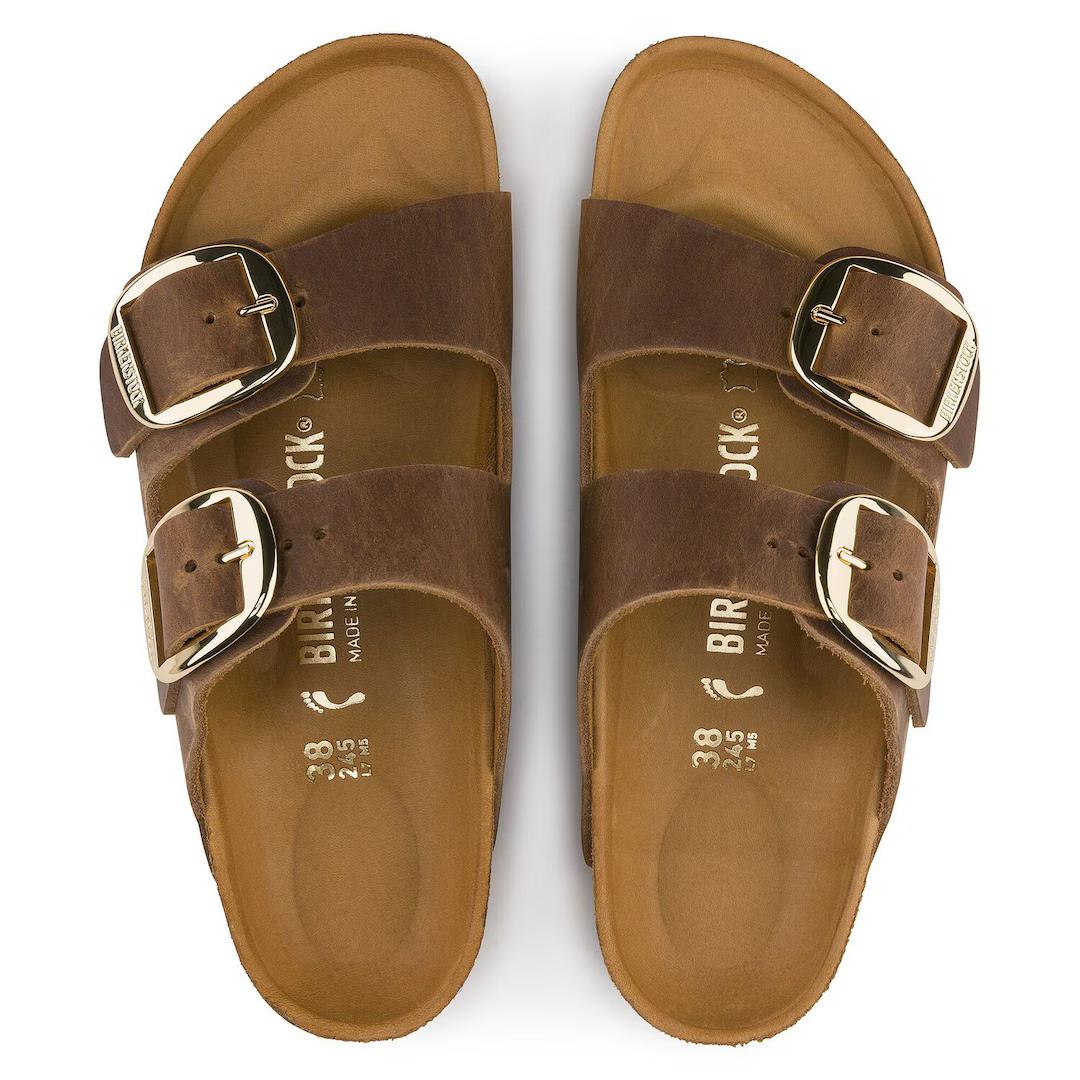 Birkenstock ciabatta donna due fasce in pelle oliata cognac